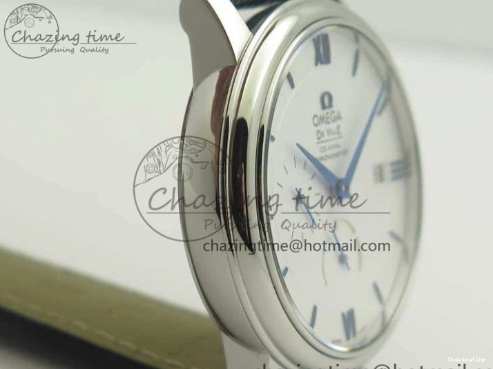 0514 Fashionable De Ville Prestige Real Power Reserve SS TW 1:1 Best Edition White Dial Blue Markers On Leather Strap A 8094